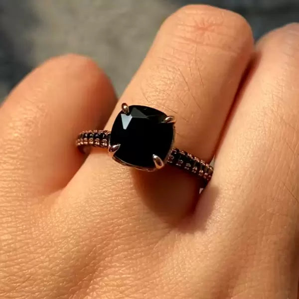 3 ctw Cushion Cut Black Gemstone Engagement Ring