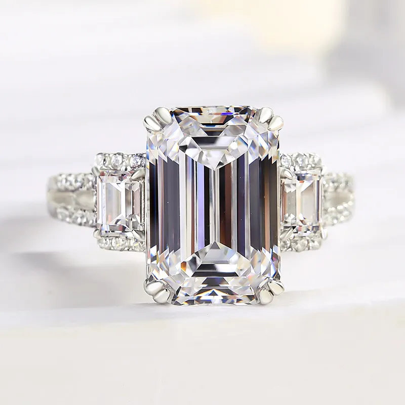 5ct Emerald Cut Three Stone White Gemstone Engagement Ring