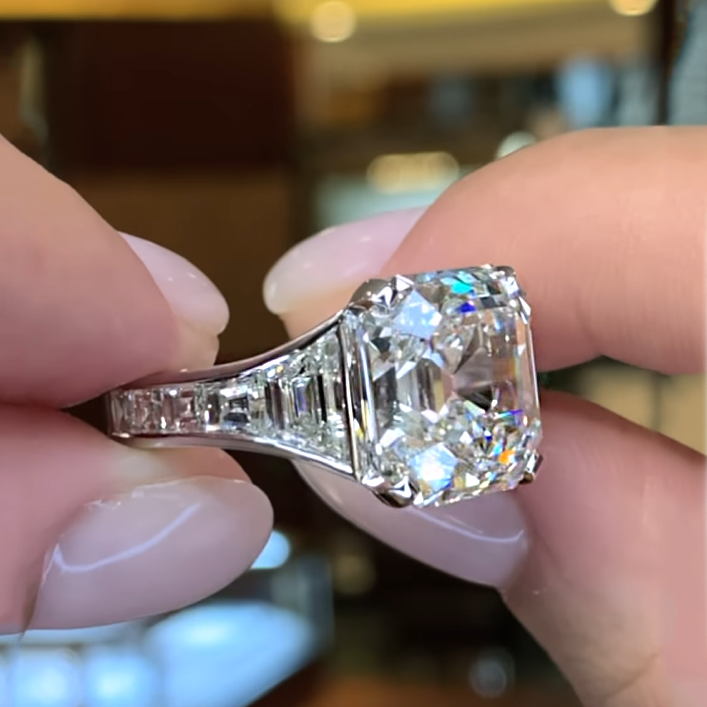 12ct Asscher Cut White Gemstone Engagement Ring -JOSHINY