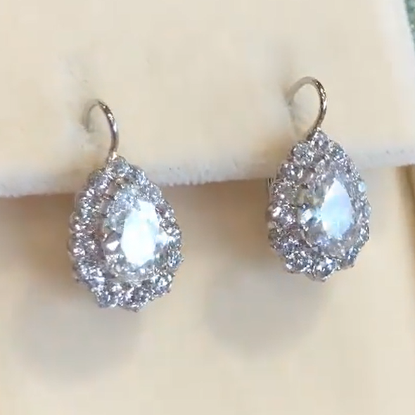 10 ctw Pear Cut White Gemstone Full Drop Earrings -JOSHINY