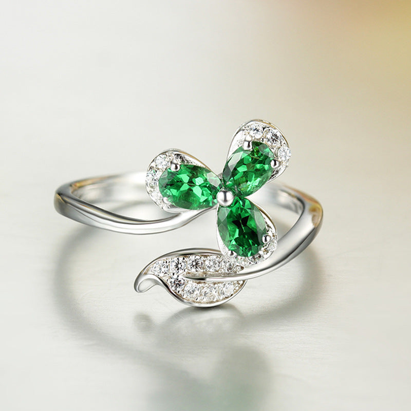 4.5ct Oval Cut Emerald Trefoil Open End Ring -JOSHINY