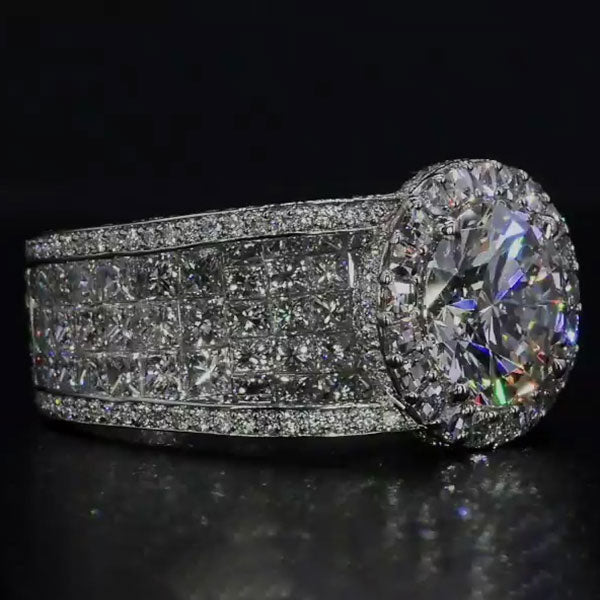 6.33ct Round Cut Wide Shank Diamond Engagement Ring -JOSHINY