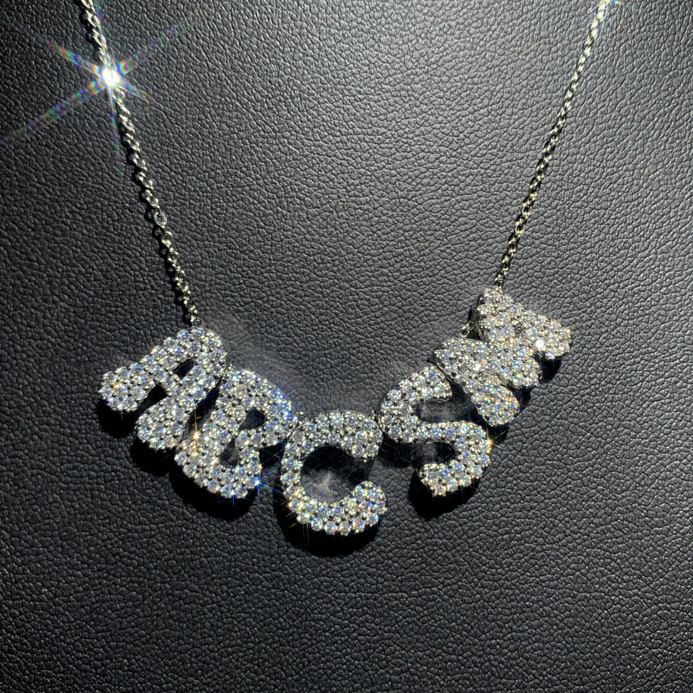 Gorgeous 1 ctw Round White Gemstone Pave Set Letters Necklace -JOSHINY