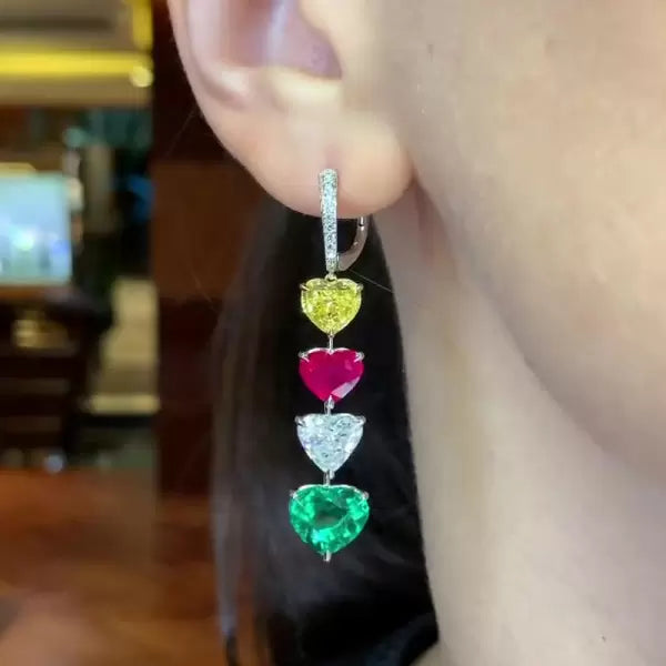 11.53ctw Heart Cut Multi-Color Sapphire Drop Earrings