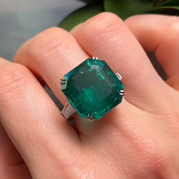 4.03ct Colombian Style Emerald Asscher Cut Diamond Ring -JOSHINY