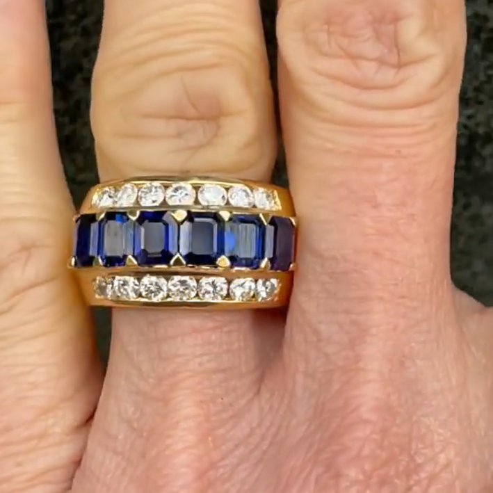 Vintage 9 ctw Emerald Cut Sapphire Wedding Ring For Men And Women -JOSHINY
