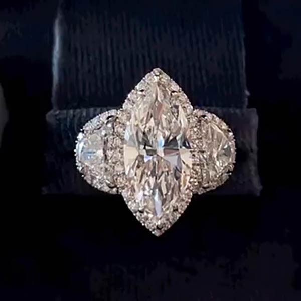 5.65 ct Marquise Cut & Half Moon Diamond Engagement Ring Platinum -JOSHINY