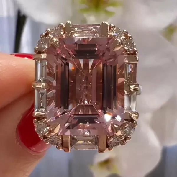 8.4ct Pink Emerald Cut Diamond Engagement Ring