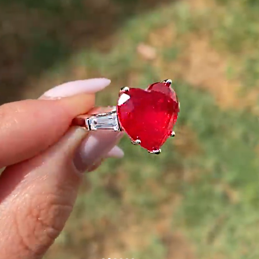 Three Stone 7 ctw Heart Cut Ruby Engagement Ring -joshiny