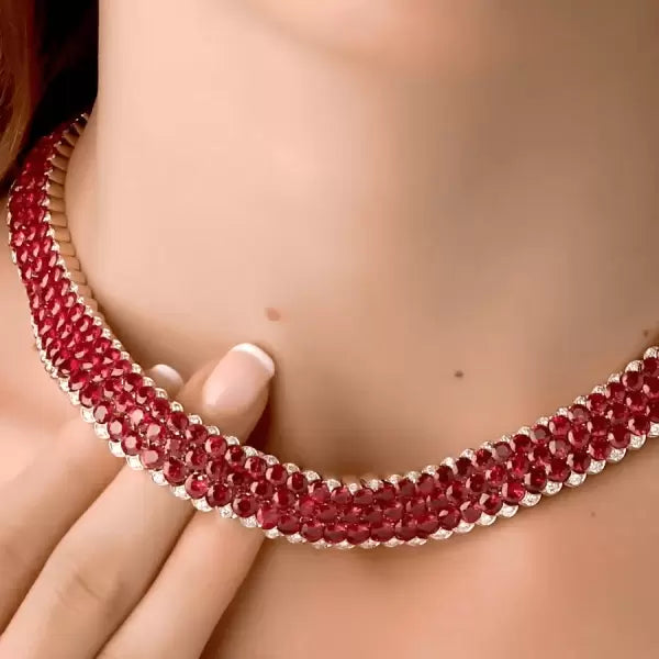 Round Cut Vintage Ruby Pave Set Necklace-JOSHINY