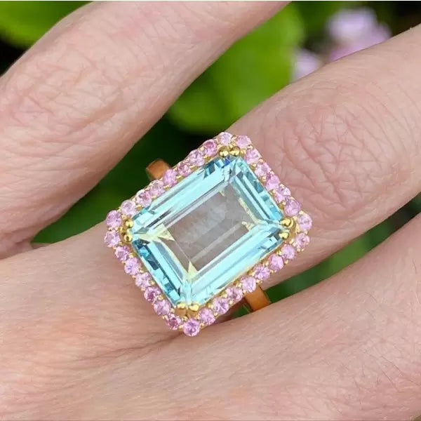 8.4 ctw Emerald Cut Cocktail Blue Gemstone Ring