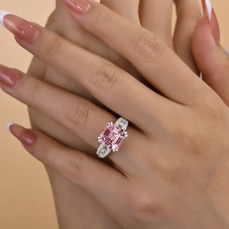 6ct Pink Morganite Square Cut Engagement Ring