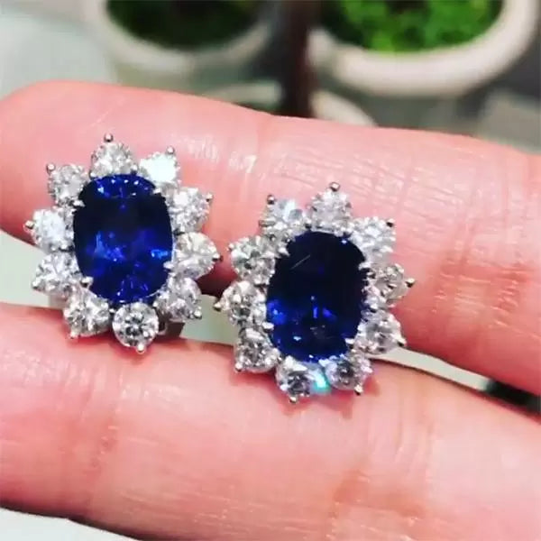 2ctw Oval Cut Blue Sapphire Stud Earrings