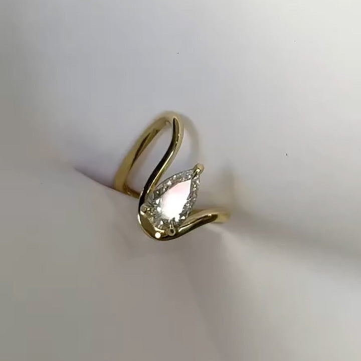 3ct Pear Cut Wave Engagement Ring -joshiny