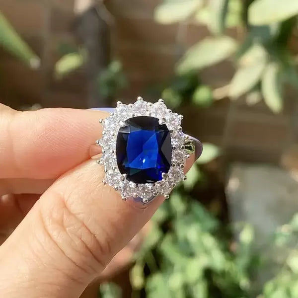 6.5ct Sapphire Cushion Cut Daisy Engagement Ring