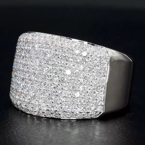 White Diamond Round Cut Full Set Wide Shank Mens Ring