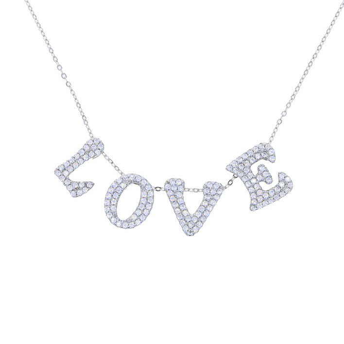 Gorgeous 1 ctw Round White Gemstone Pave Set Letters Necklace -JOSHINY