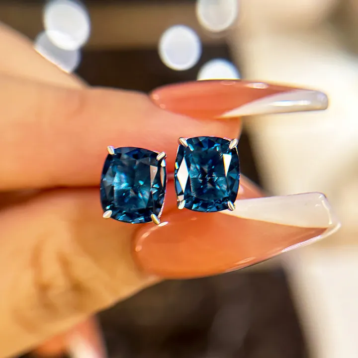 2ct Cushion Cut Blue Gemstone Earrings