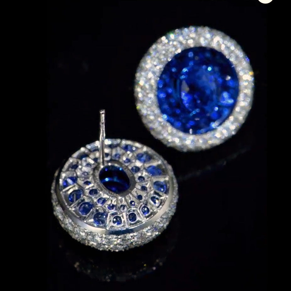 1ct Halo Round Cut Sapphire Stud Earrings -joshiny