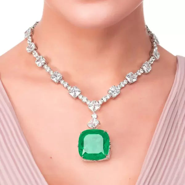 120ctw Fashion Cushion Cut Yellow And Emerald Gemstone Necklace