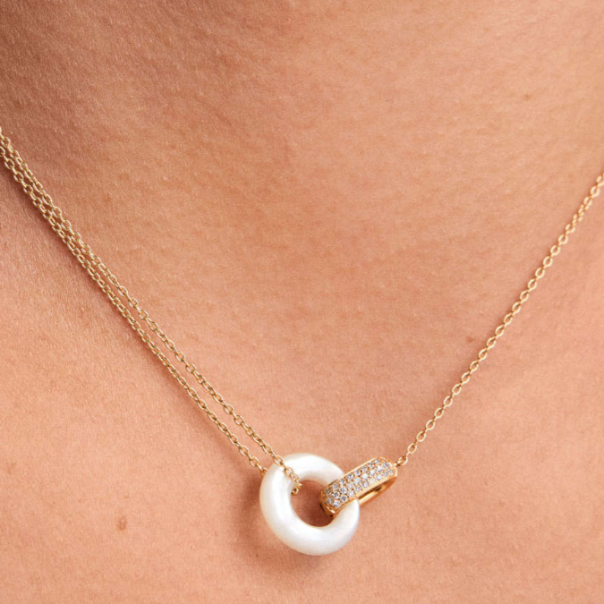 Simple Round Cut Pave Set White Gemstone Pearl Necklace-JOSHINY