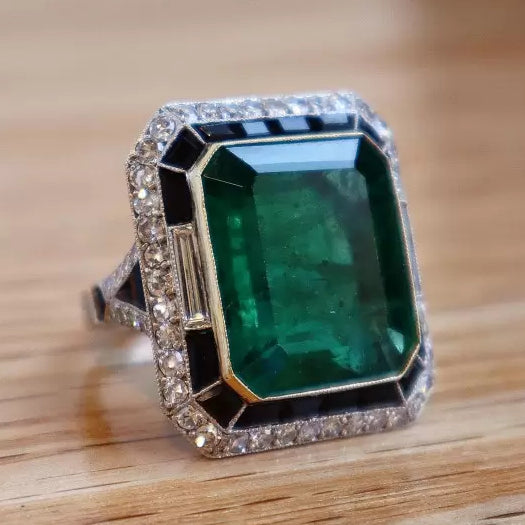 10ctw Vintage Emerald Cut Emerald Ring