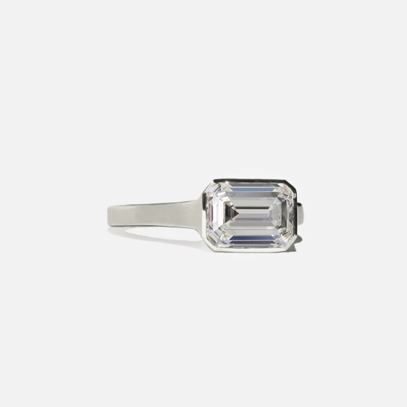 Minimalist Design 2 Carat Emerald Cut White Gemstone Engagement Ring