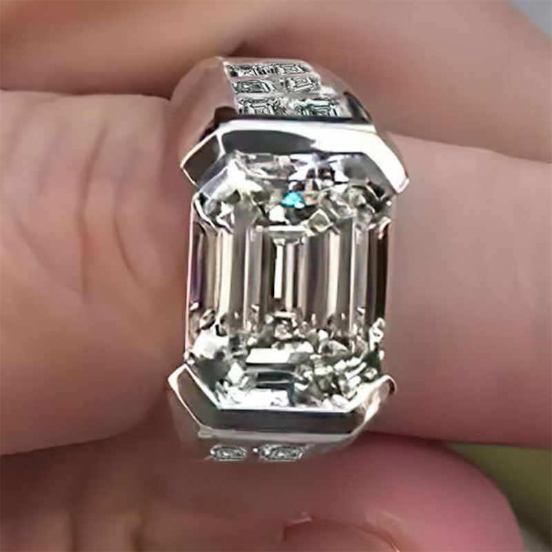 3.0 CT Emerald Cut Bezel Set Wedding Band -JOSHINY