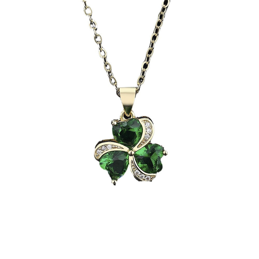 3.6ctw Heart Cut Clover Emerald Pendant Necklace -JOSHINY