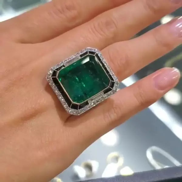 10ctw Vintage Emerald Cut Emerald Ring