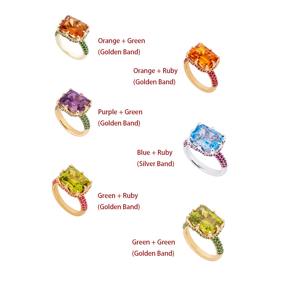 8 ctw Emerald Cut Multicolor Gemstone Paved Cocktail Ring -JOSHINY