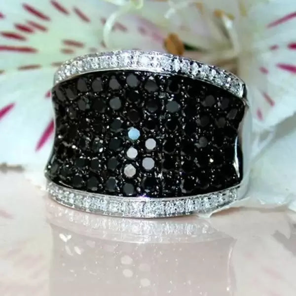 2.1ctw Black and White Gemstone Pave Set Ring