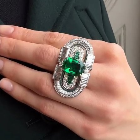 11 ctw Art Deco Cushion Cut Emerald Ring -JOSHINY