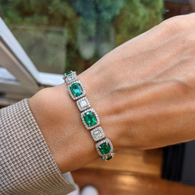 13ctw Oval Round Arce Cut Emerald White Gemstone Bracelet