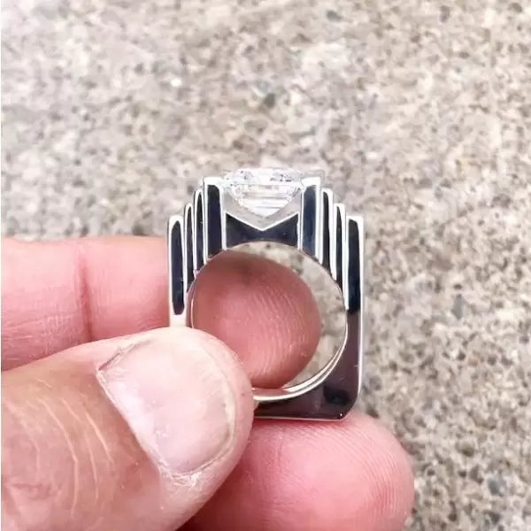 6 ctw Minimalist Emerald Cut White Gemstone Geometric Men's Ring