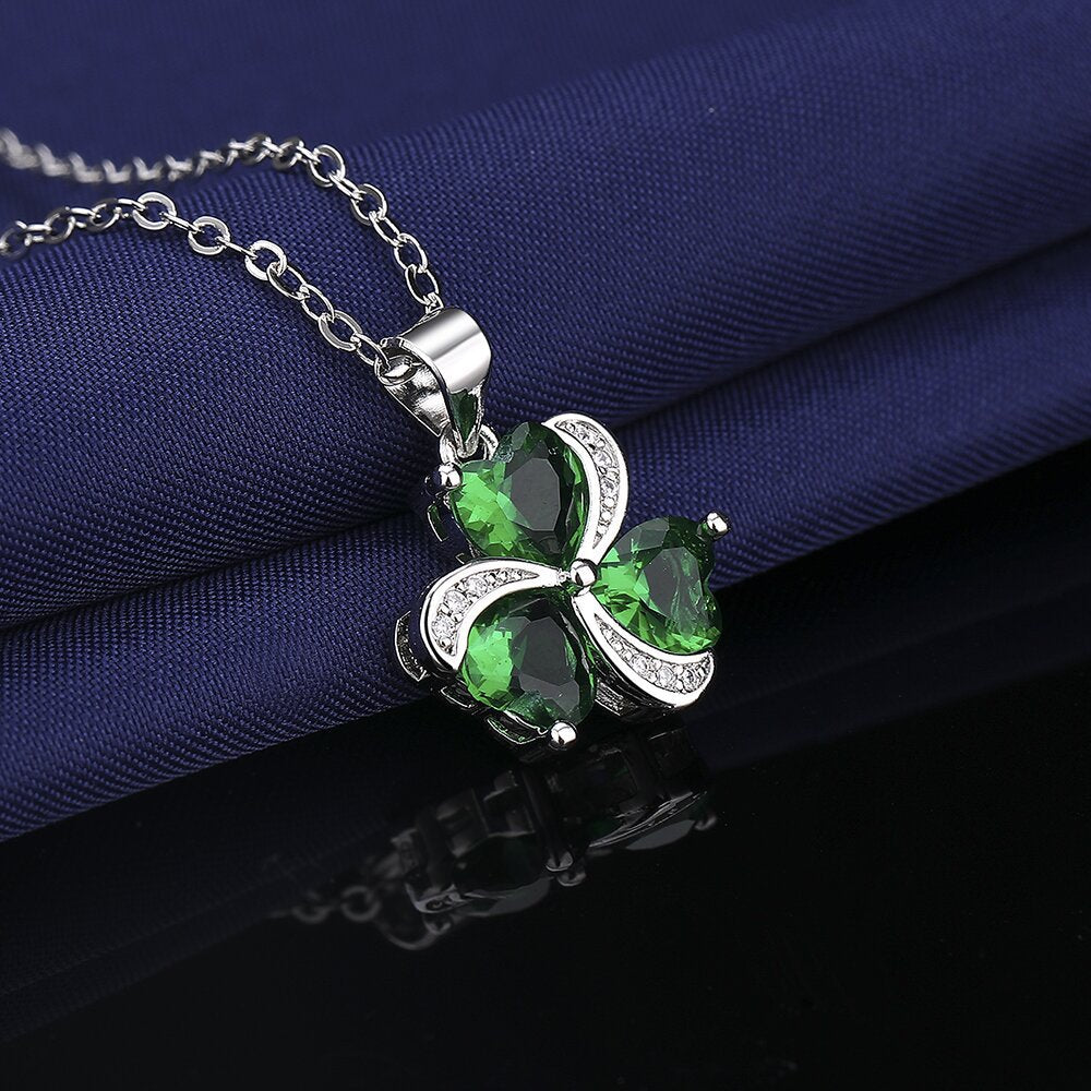 3.6ctw Heart Cut Clover Emerald Pendant Necklace -JOSHINY