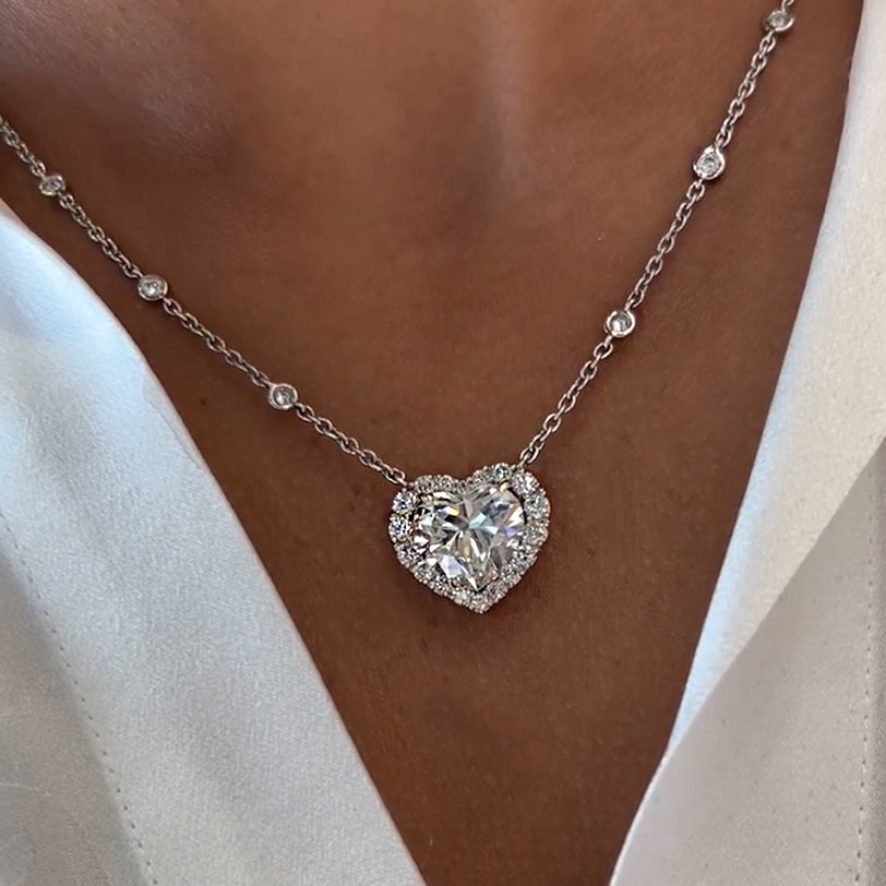 Romantic 6ct Heart Cut White Gemstone Necklace -JOSHINY