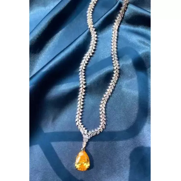 26ctw Pear Cut Elegant Pave Set Yellow Gemstone Necklace