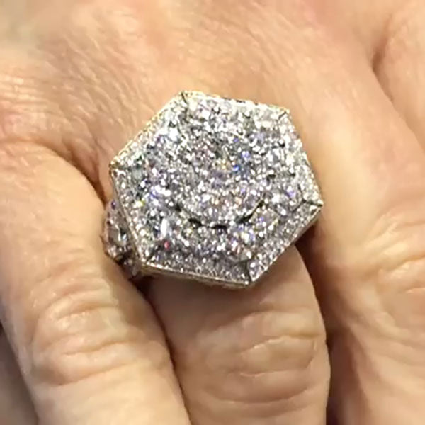 Hexagonal Cluster Diamond Men's Ring -JOSHINY