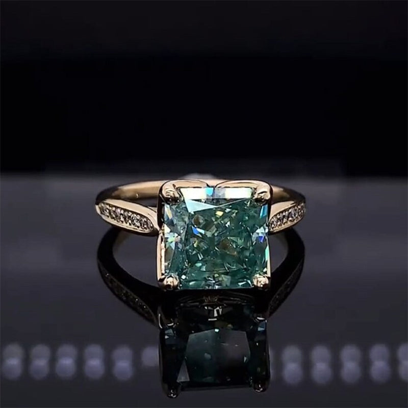 3ct Blue-Green Gemstone Cushion Cut Engagement Ring