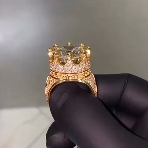 20ct Crown Shape Round Diamond Gold Plated Ring -JOSHINY