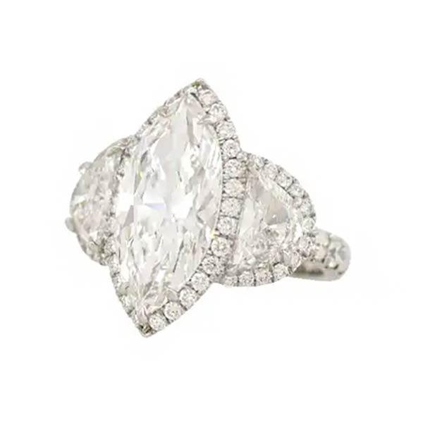 5.65 ct Marquise Cut & Half Moon Diamond Engagement Ring Platinum -JOSHINY