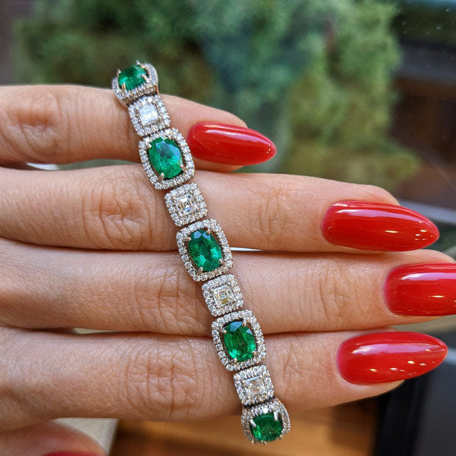 13ctw Oval Round Arce Cut Emerald White Gemstone Bracelet