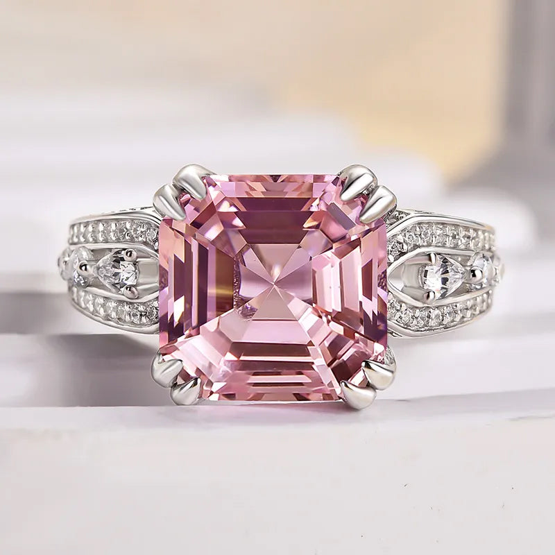 6ct Pink Morganite Square Cut Engagement Ring