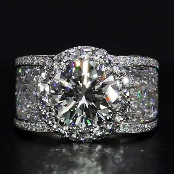 6.33ct Round Cut Wide Shank Diamond Engagement Ring -JOSHINY