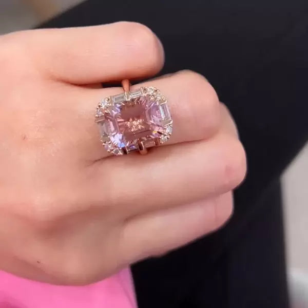 8.4ct Pink Emerald Cut Diamond Engagement Ring