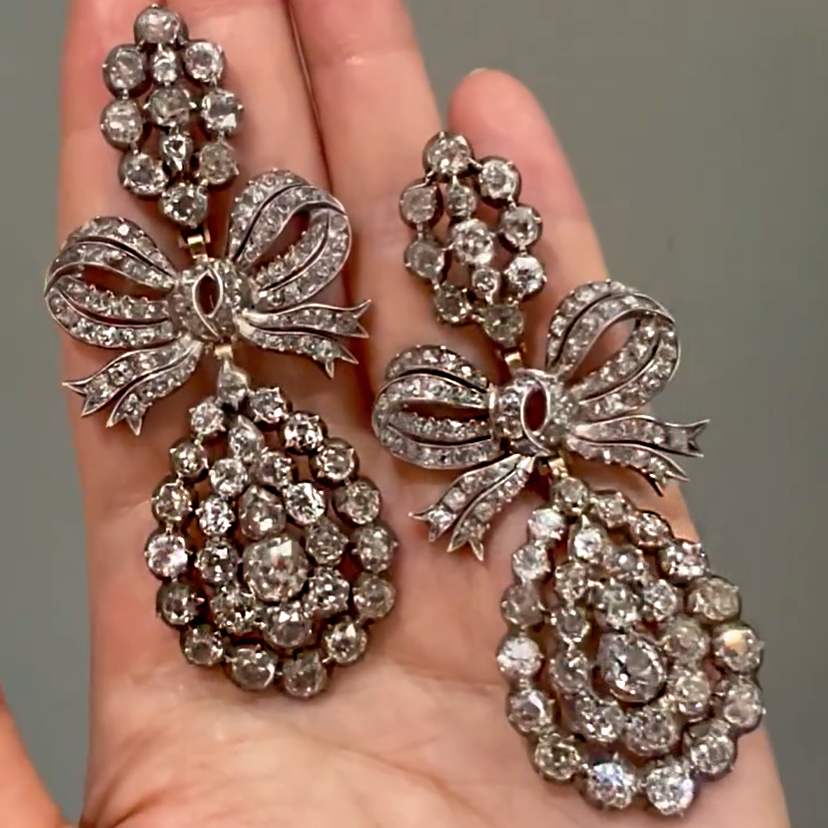 Luxurious Vintage 7ctw Round Cut White Gemstone Bow Earrings -joshiny