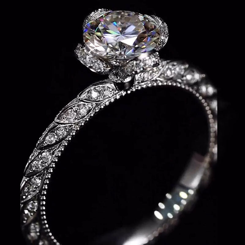 Charming 3.33ct Round Cut Flower Engagement Ring -JOSHINY