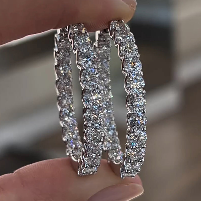 2ctw Round Cut Full Diamond Classic Hoop Earrings -joshiny