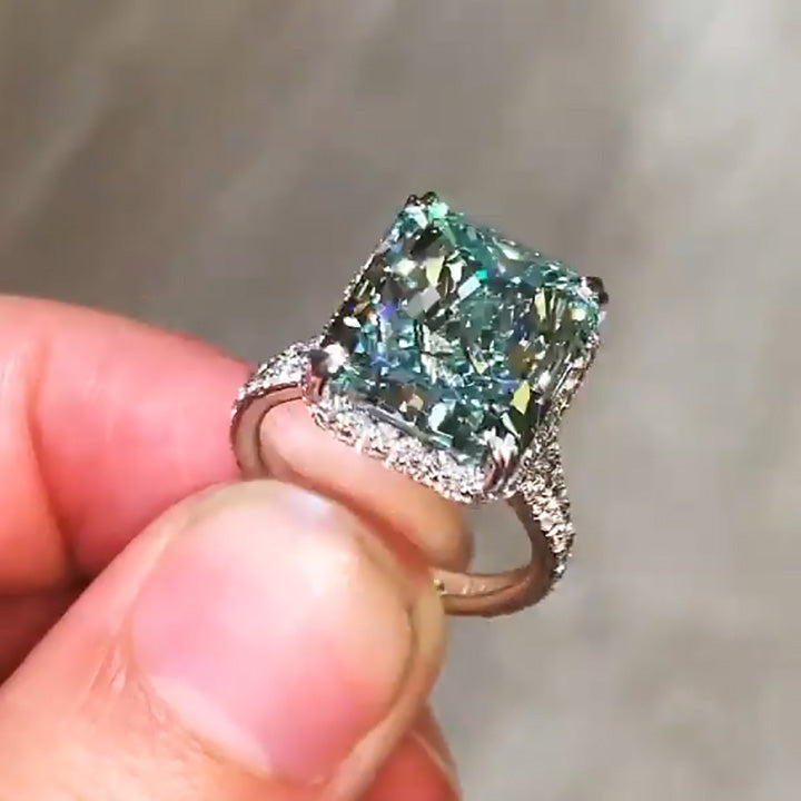 9ct Radiant Cut Fancy Green Gemstone Engagement Ring -joshiny